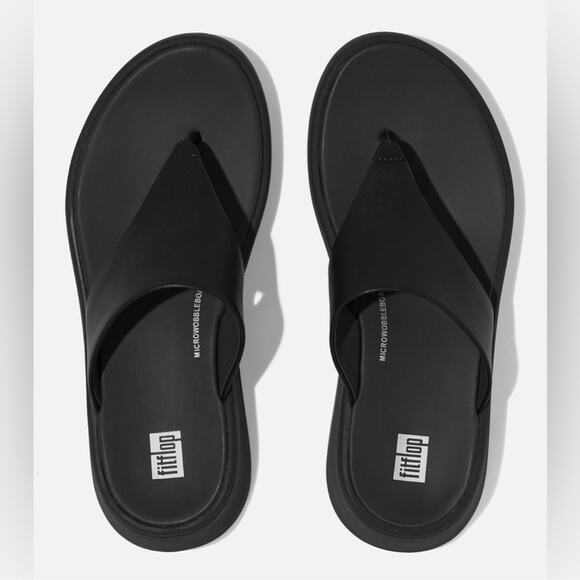 EUC Fitflop F-Mode Leather Flatform Toe-Post Sandals black platform thong - Picture 4 of 14